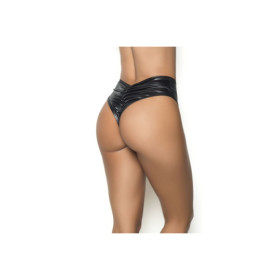 String bande large en wetlook noir, taille haute, tissu fronçé à l'arrière 